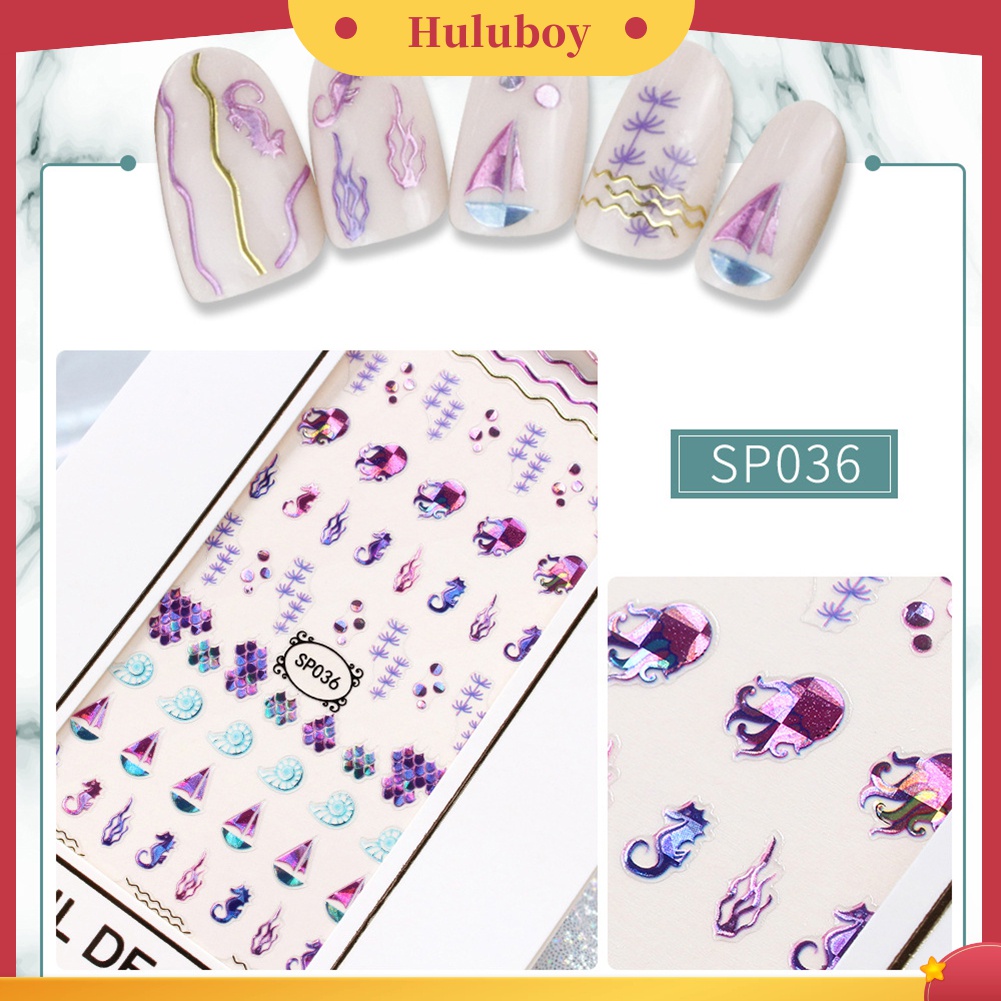 Huluboy Huluboy♡ Stiker Kuku 3D Motif Snowflake / Bunga / Bintang Anti Air Untuk Dekorasi Nail Art