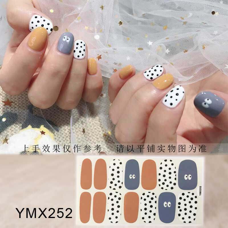 Ymx 14pcs / set Stiker Kuku Motif Kartun Grafiti Leopard YMX5 Aksen Glitter Anti Air Untuk Nail Art