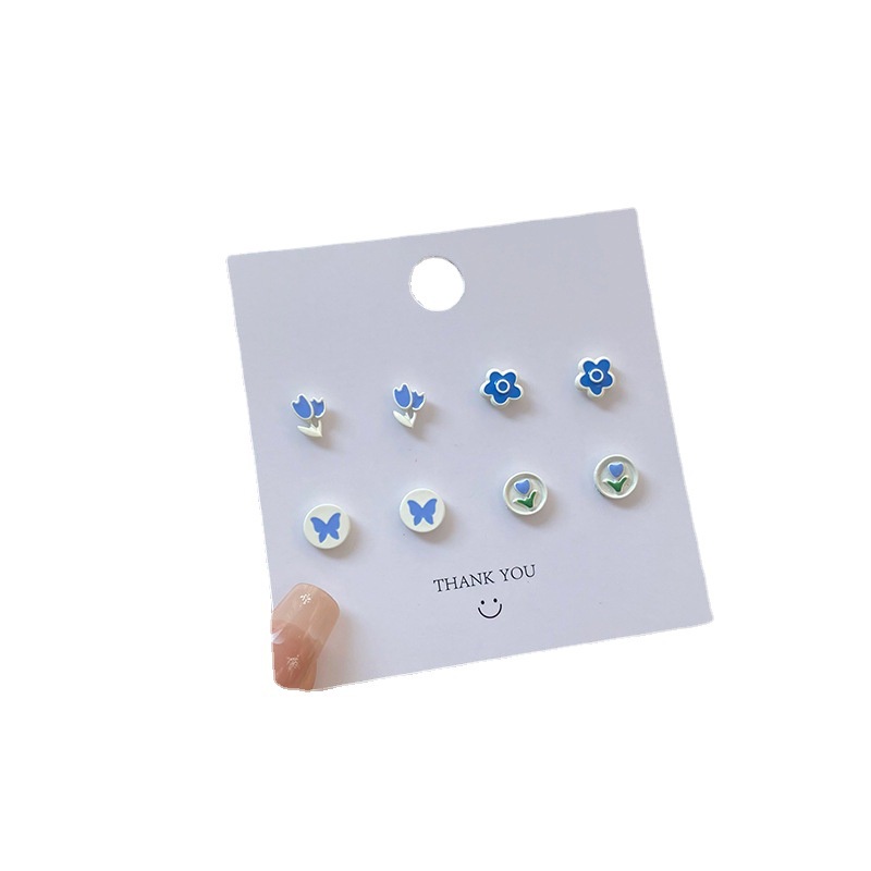 8pcs / LOT Anting Stud S925 Silver Desain Bunga Tulip Butterfly Untuk Anak Perempuan