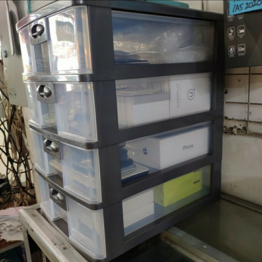 LACI MINI CONTAINER SUSUN 4 SHINPO 355 - 4 / TEMPAT SURAT A4 F4 Rak Serbaguna Mirip Pressa Lion Star