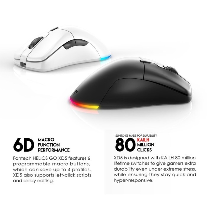 Mouse Gaming Fantech HELIOS GO XD5 Wireless RGB Dual Mode PIXART 3370