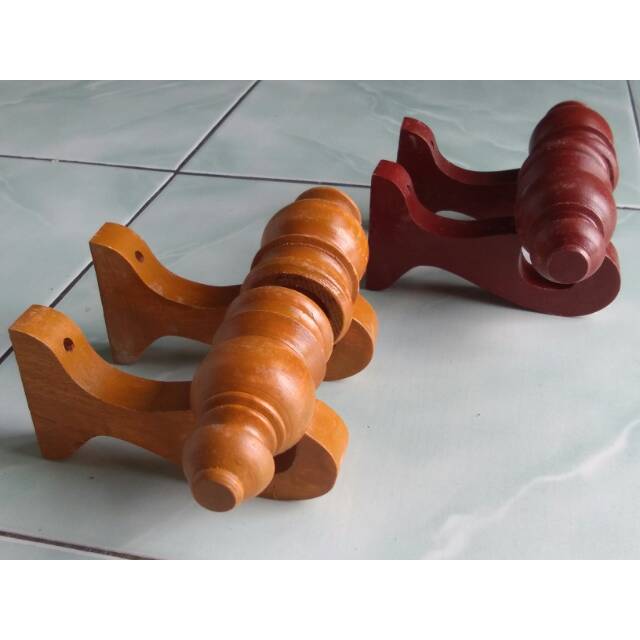 Set Penyangga dan Tutup Ujung Rel / Tongkat Gorden Kayu