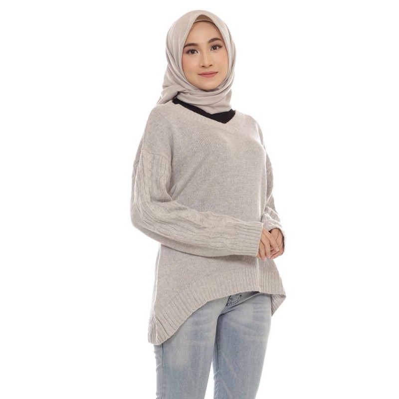 Sweater Vneck Wool rajut wanita