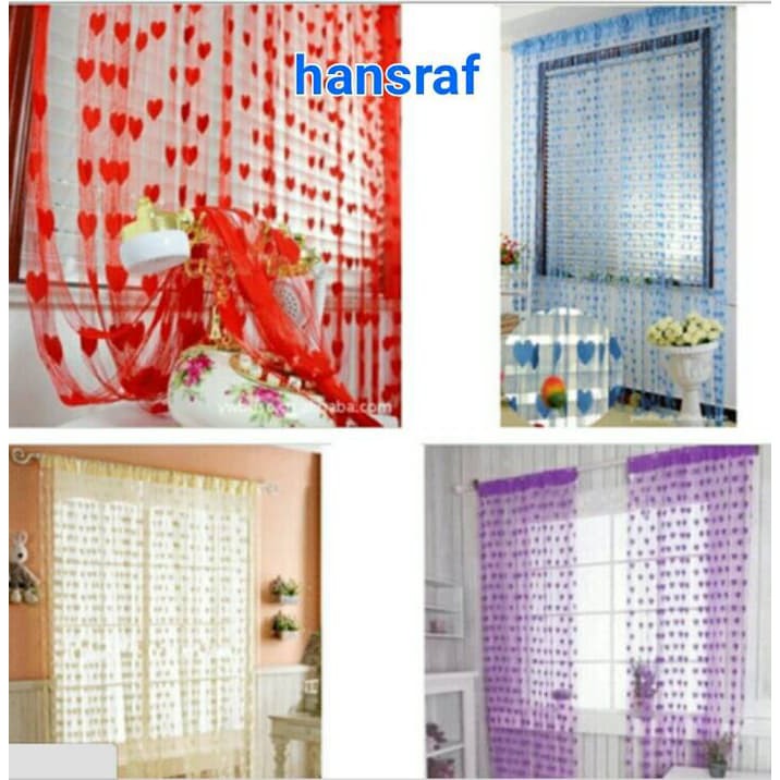 Tirai Benang Motif Love - Hijau Murah