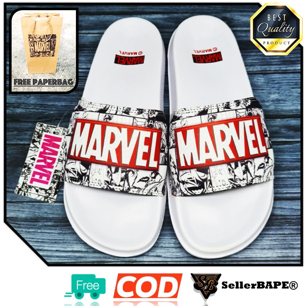 Sendal Slop Jepit Pria Wanita Vans Marvel The Avengers Comic Sandal Selop Karet Termurah Merah Putih