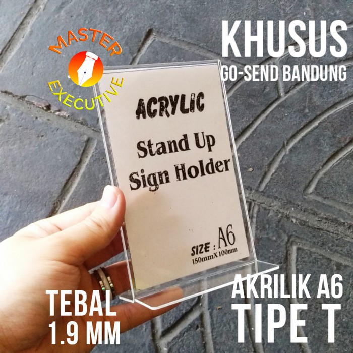 Akrilik A6 Tipe T / Stand Up Vertical Acrylic Sign Holder Nomor Meja Restoran Kafe Menu