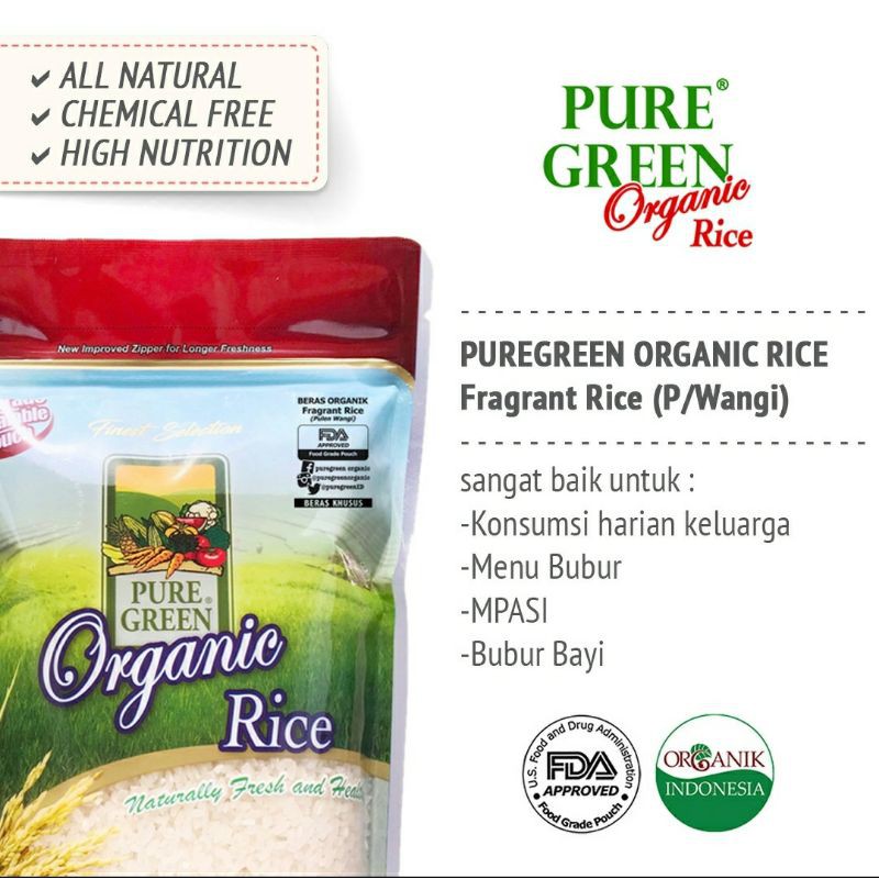 Pure green Pandan Wangi 1kg/ Beras putih organic/ Organic Rice