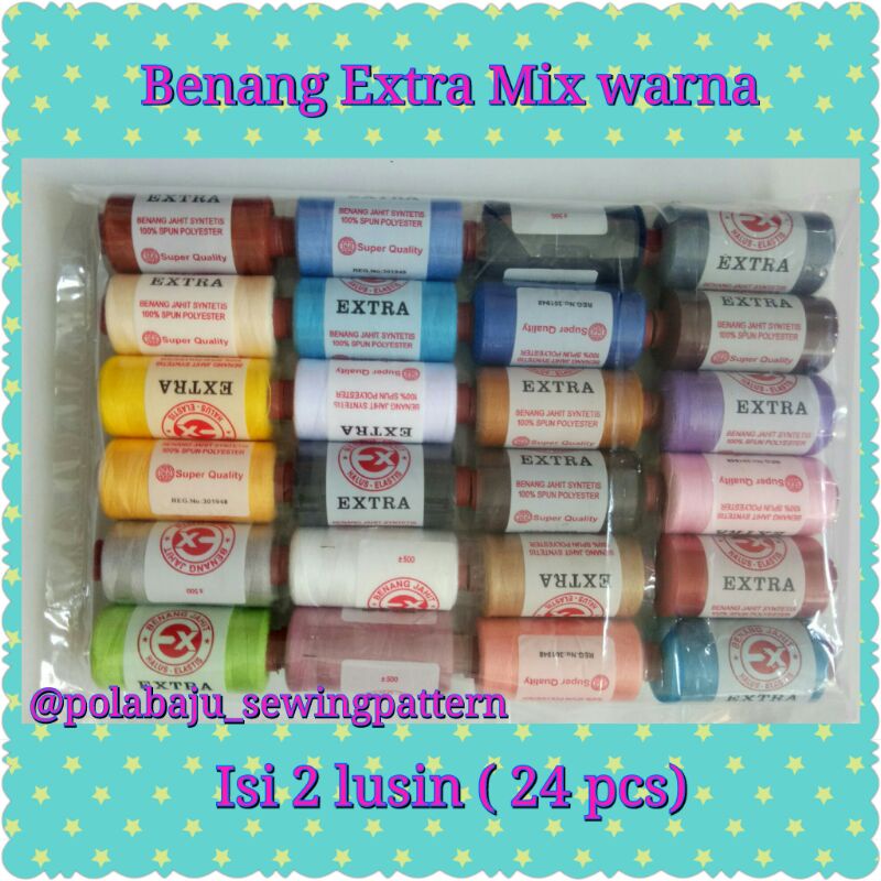 [ Bisa COD ] PAKET BENANG JAHIT EXTRA 500 yards MIX 24 WARNA