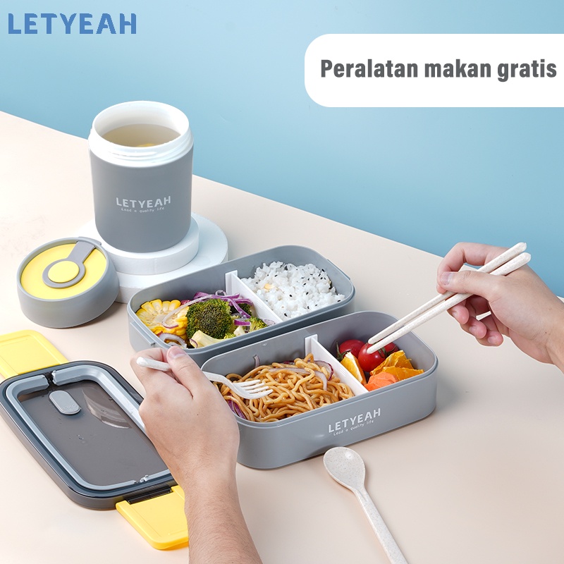 letyeah Lunch box set dengan mangkuk sup portabel /tas bekal set /1600ml kotak makan set /tempat bekal makan anti tumpah /BPA free