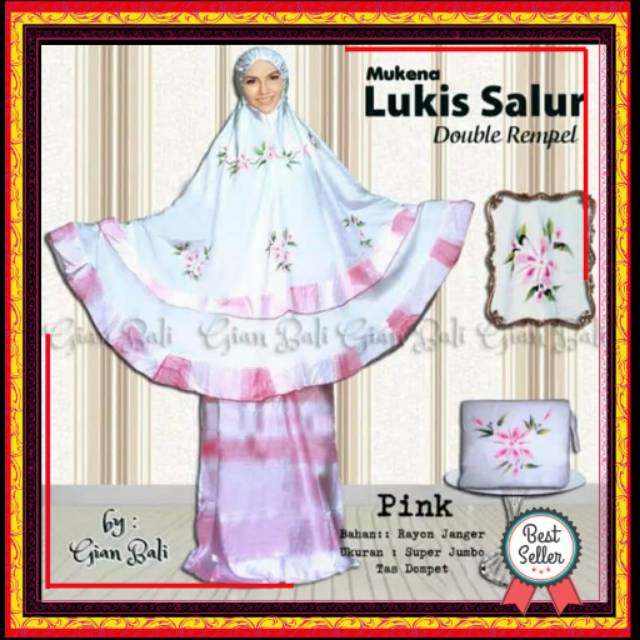 FASHION MUSLIM MUKENA BALI MOTIF LUKIS SALUR WARNA PUTIH JUMBO MODEL TERBARU GROSIR MURAH
