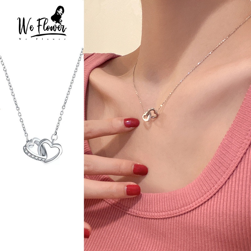 We Flower Kalung s925 Silver Liontin Hati Kristal Gaya Korea Untuk Wanita