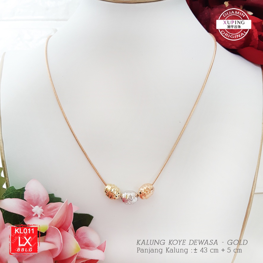 KL 011 Kalung Xuping Asli Tiga Warna Rose Gold Gold Silver Perhiasan Wanita Lapis Emas LuxxXuping