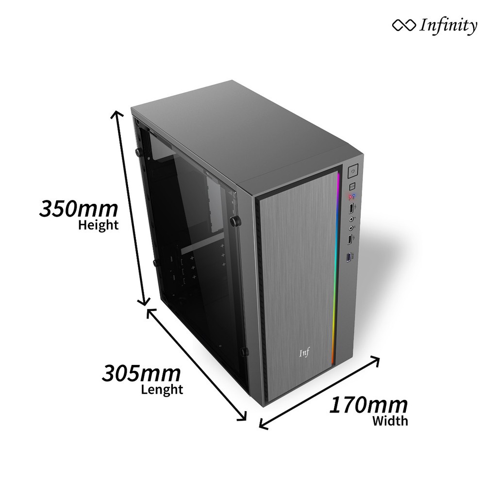 Casing Infinity F02 + PSU 250W M-ATX RGB Gaming Case