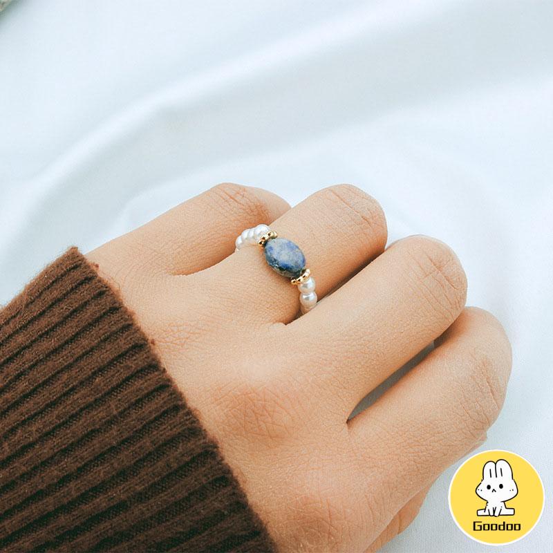 Cincin Manik-manik Mutiara Antik Cincin Batu Fashion Mewah Aksesoris Fashion Yang Simpel Dan Murah -Doo