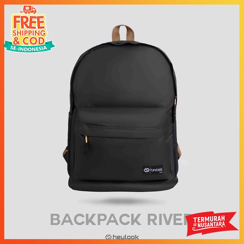 Tas Ransel Sekolah Kuliah Kampus Kerja Kantor Polos Murah Tas Waterproof Distro Backpack Tas Punggung Gendong Pria Wanita Full Black