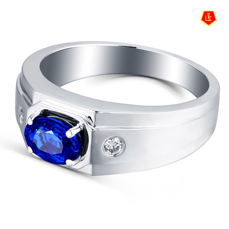 [Ready Stock]Female Silver Korean Style Simple Sapphire Platinum Ring