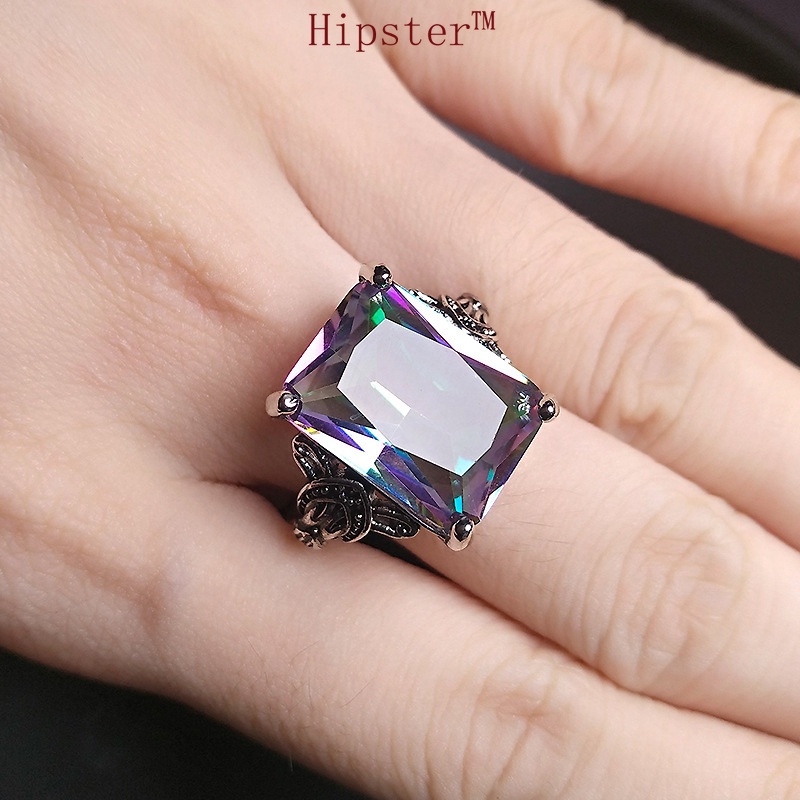 Hot Fashion Personality Luxury Inlaid Square Diamond Inspheration Adjustable Ring