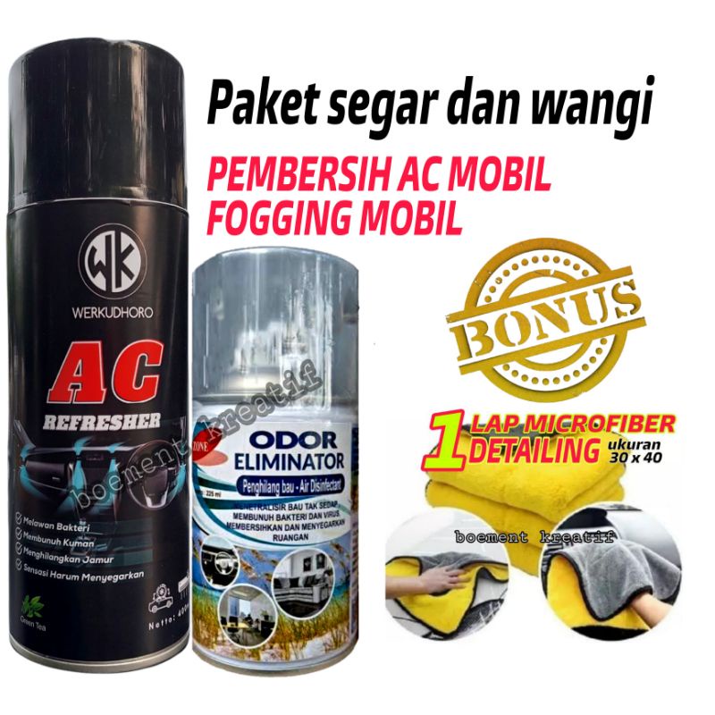 Pembersih ac mobil dan fogging mobil paket hemat bonus microfiber