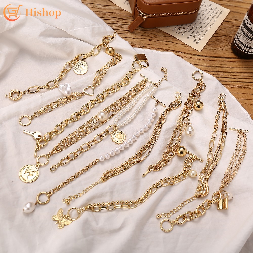 Fashion Gold Bracelet Pearl Butterfly Wafer Elegant Bracelet for Women Jewelry Fashoin Accessories