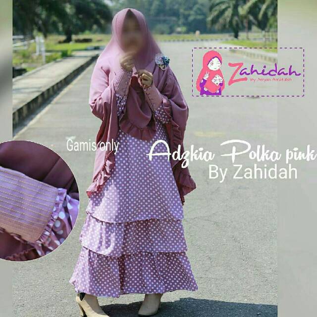 PRELOVED GAMIS BRAND ZAHIDAH model Adzkia polka brown sz XL TANPA KHIMAR