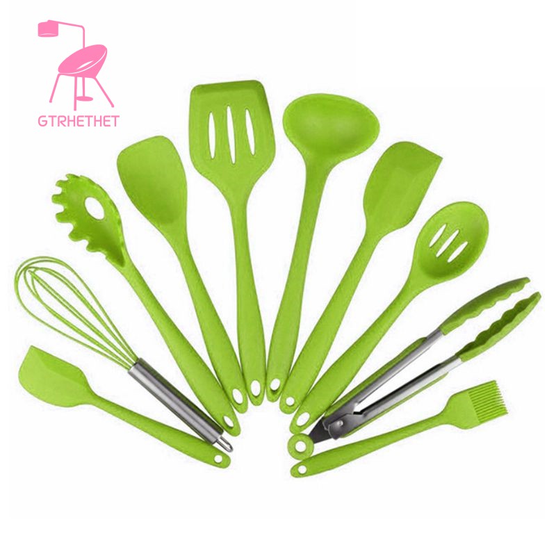 10Pcs Set Alat  Masak Bahan  Silikon Tahan Panas untuk Dapur  
