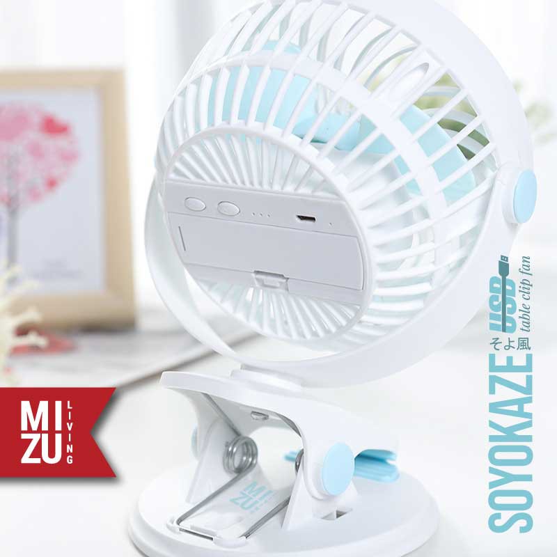 MIZU SOYOKAZE Table Clip Fan USB Kipas Angin Meja Jepit Gantung USB Rechargeable Kipas Portable Adem