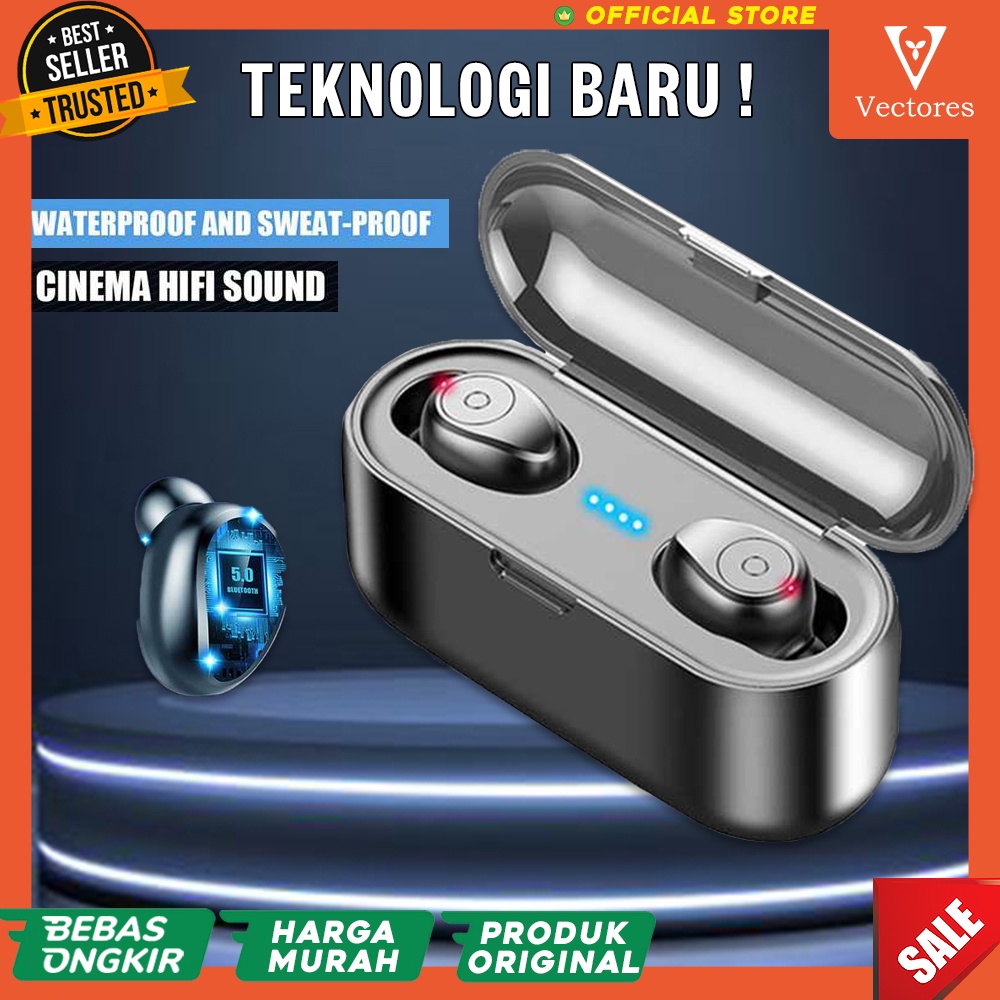 [ORIGINAL] Earphone Bluetooth 5.0 Wireless Bass Android Clear Audio Earbuds Tanpa Kabel Anti Keringat Murah Terbaru