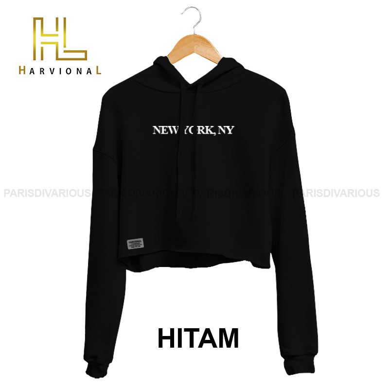 SWEATER CROP HOODIE New York NY BAHAN FRENCHTERRY TERLARIS