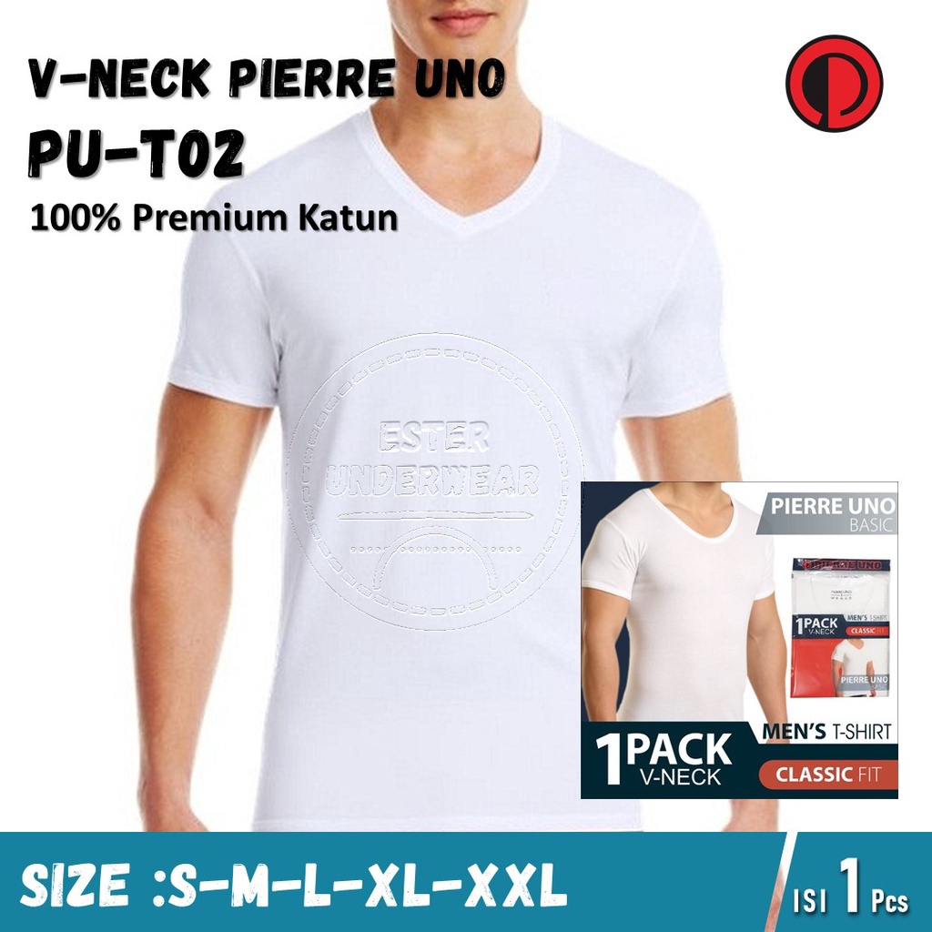 Kaos Dalam Pria PIERRE UNO PU-T02 V-NECK Putih ISI Pcs