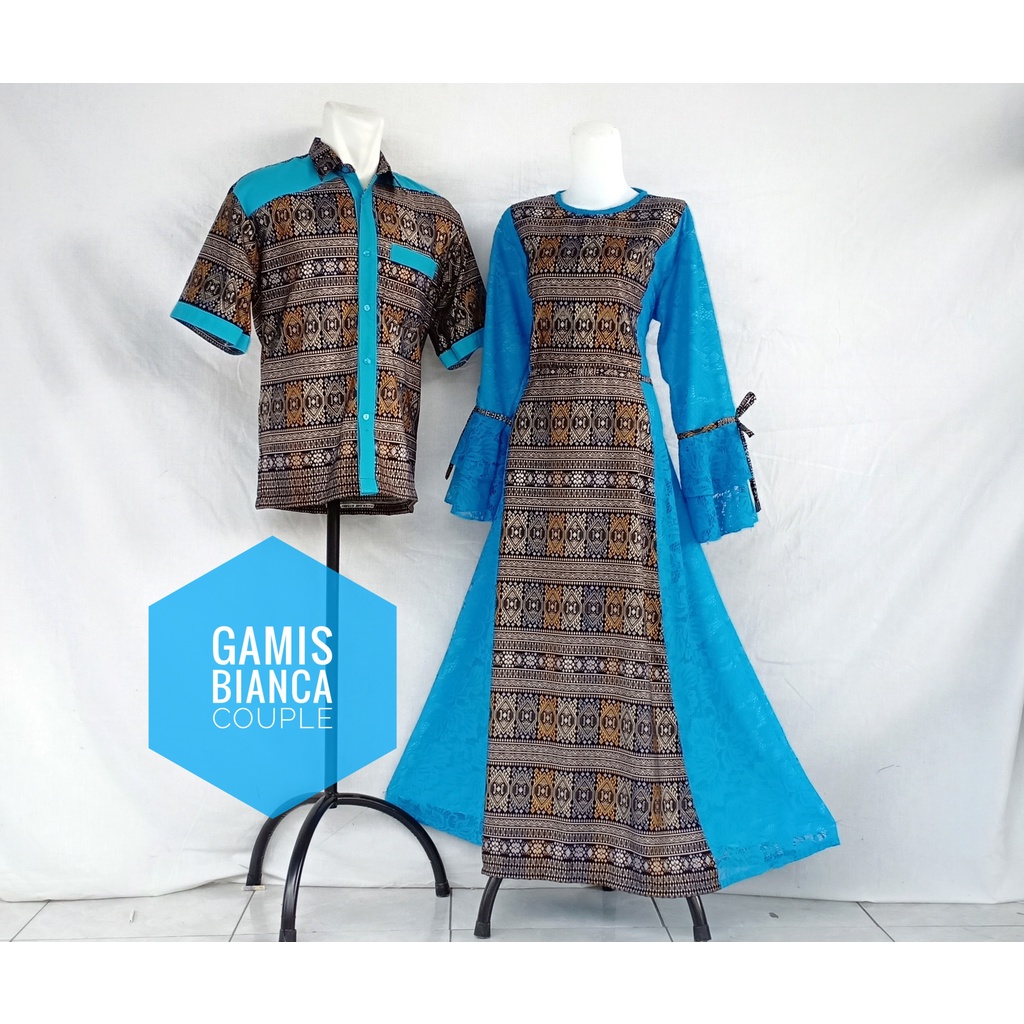 Gamis Bianca/Seragam Couple Keluarga Brukat Kombi Batik/Baju Couple Lebaran Warna Salem