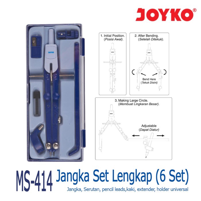 KTMSTORE Jangka Math Set JOYKO MS-414 Study Thumbscrew Compass Universal Holder