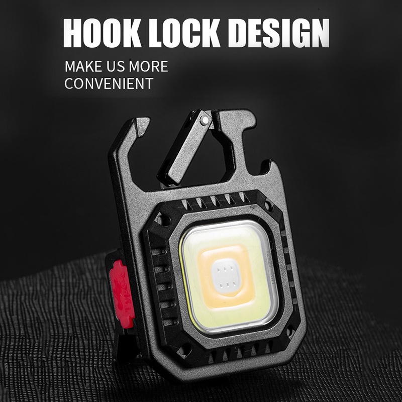 Lampu Senter LED COB Mini Portable USB Rechargeable Dengan Gantungan Kunci + Corkscrew Untuk Camping