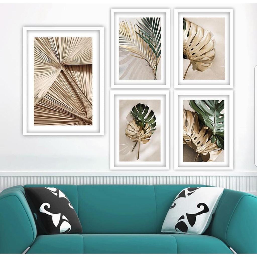 Wall Decor Gambar Tanaman Bingkai Pajangan Hiasan Daun Gold Frame Ruangan Shopee Indonesia
