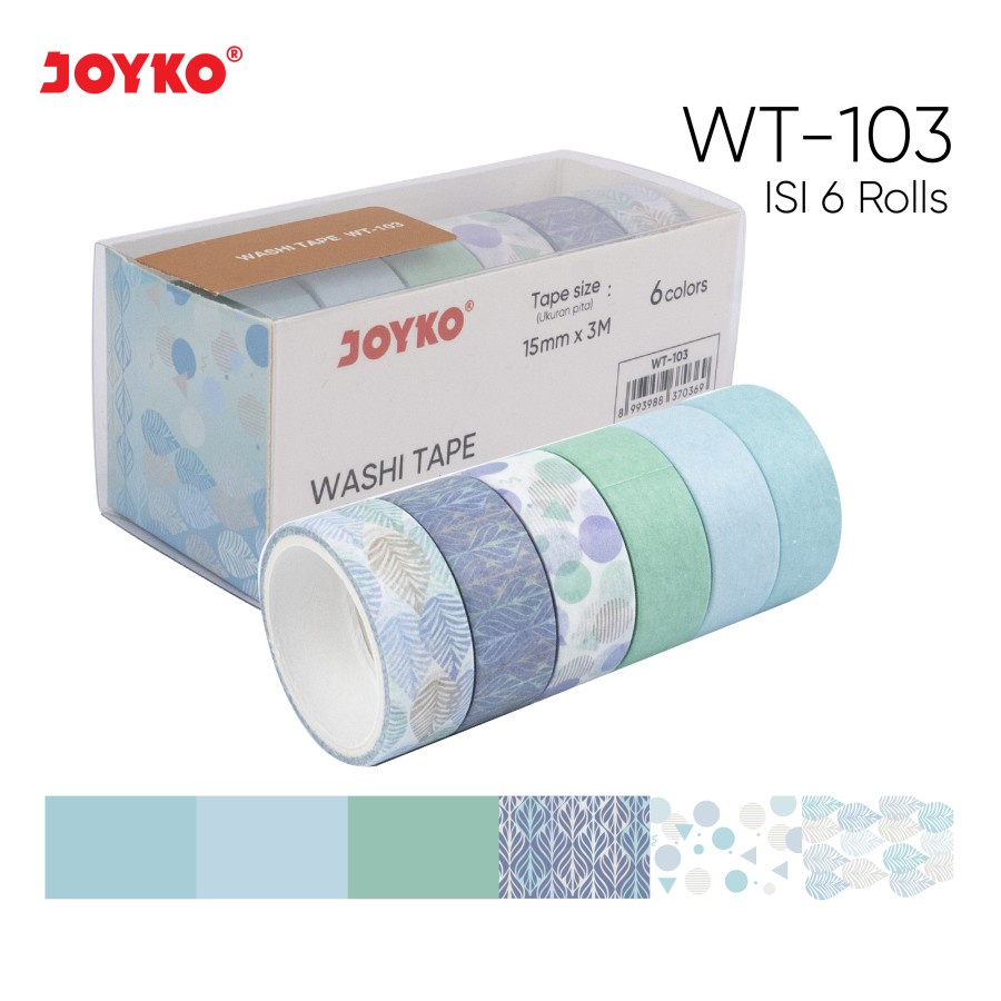 

WASHI TAPE JOYKO WT 101~105 ISI 6 WARNA | PITA PEREKAT | SELOTIP KERTAS