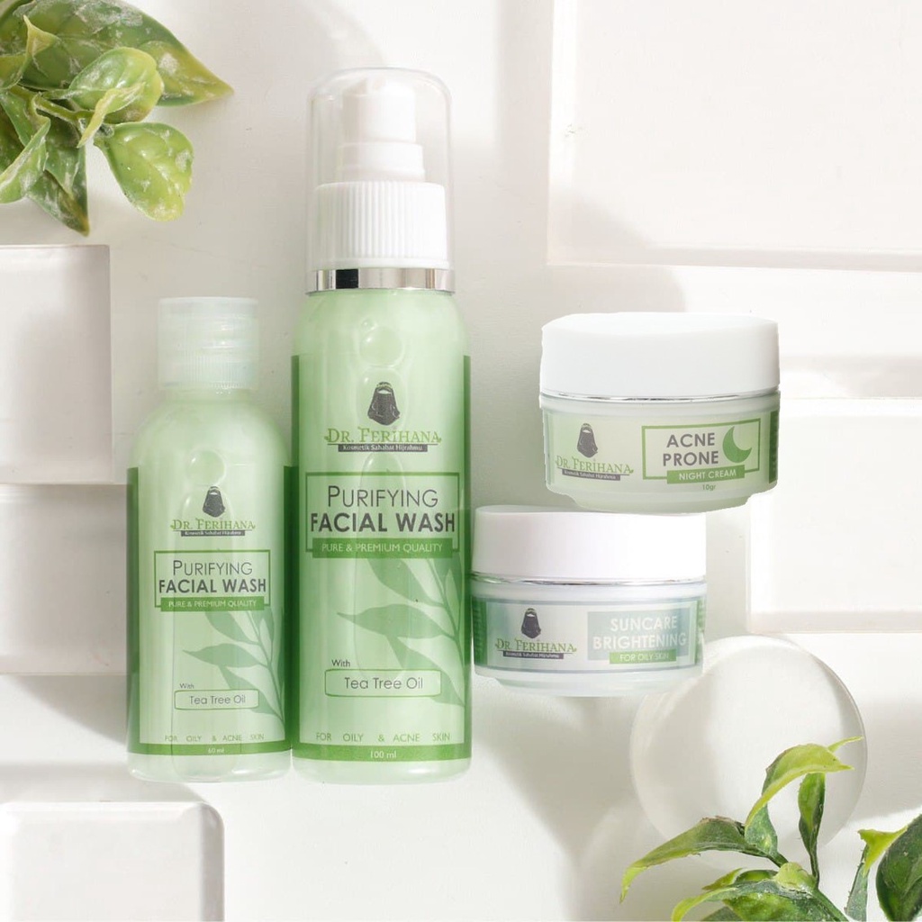 Paket Super Ekonomis Jerawat Ringan 2 dr. Ferihana Cosmetics &amp; Skincare Merupakan Paket Perawatan Wajah untuk Kulit Berjerawat dan Berminyak yang Terdiri dari Facialwash Krim Siang SPF 33 Krim Malam