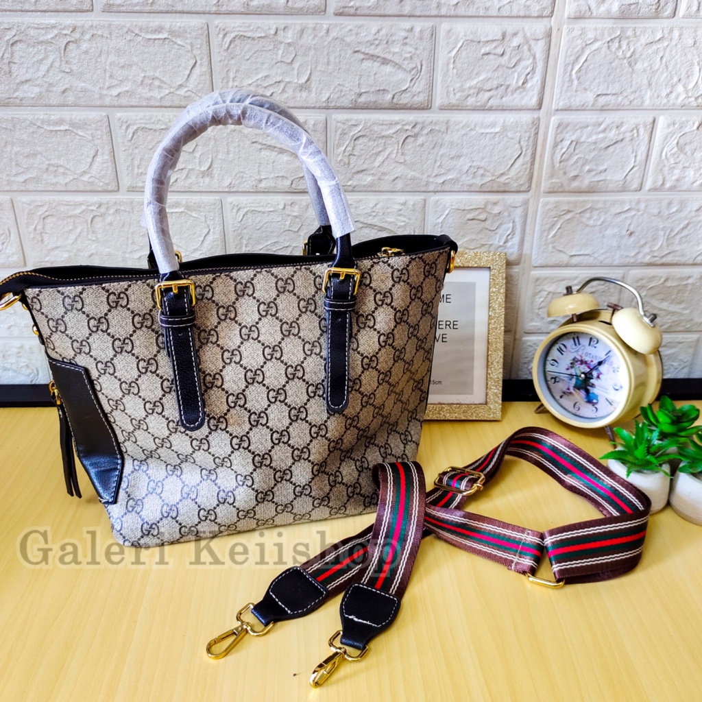 GUCCIII GG OPHIDIA Medium Tote Bag Beige Ebony Import by Galeri Keiishop