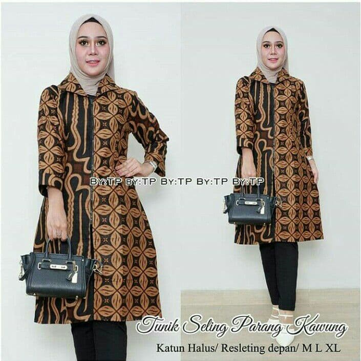 TUNIK DRESS BATIK WANITA JUMBO MOTIF JAWA COKLAT DAUN  MODEL TERBARU & TERLARIS BATIK PREMIUM WANITA
