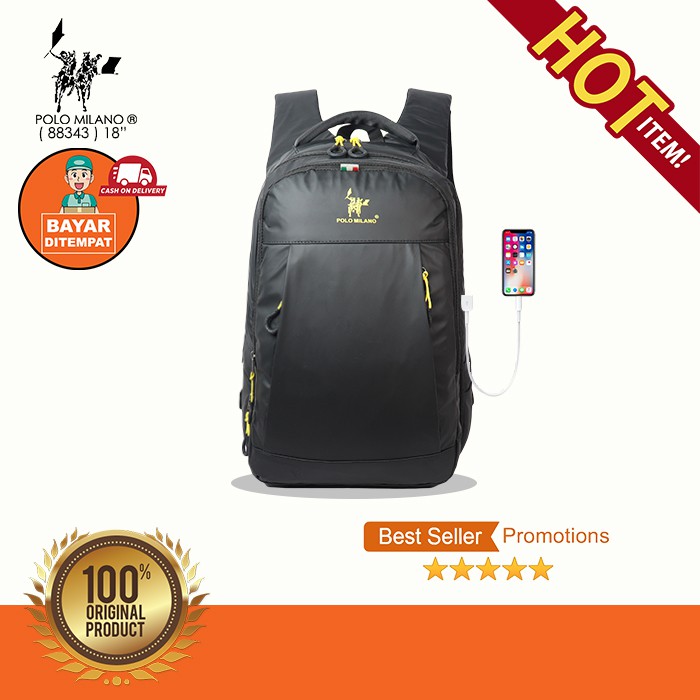 TAS RANSEL BACKPACK SEKOLAH PRIA POLO MILANO - 88343 Tas Pria ANTI AIR + USB IMPORT ASLI