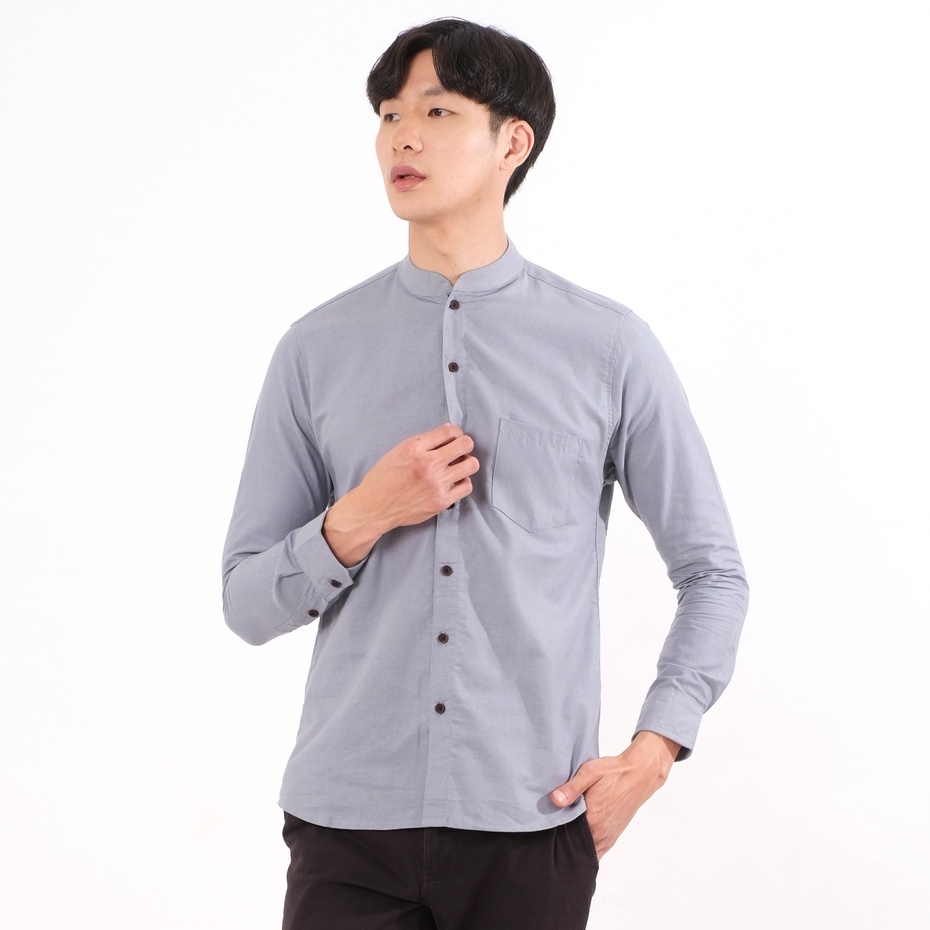 SANVANINA Kemeja Polos Panjang Shanghai Katun Rami Abu-Abu - Kareem Grey E-1414H