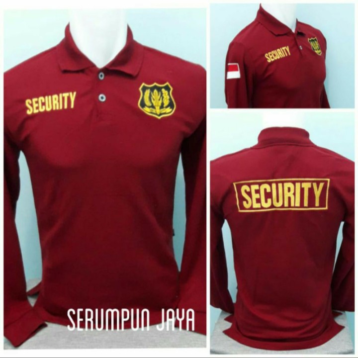 KAOS SECURITY MARUN - KAOS KERAH SECURITY MERAH MAROON LOGO KUNING BORDIR