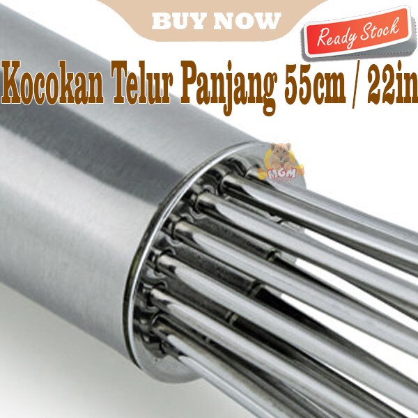 PREMIUM Kocokan Telur Full Stainless 22inch Egg whisk HEAVY DUTY 55cm
