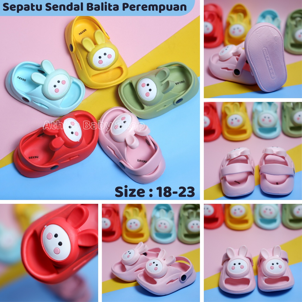 Sepatu Sandal Anak Perempuan Bayi Balita Usia 6 7 8 9 10 11 Bulan 1 2 3 Tahun Size 18 19 20 21 22 23 Sendal Gunung Karet Cewek Spatu Sandal Prewalker Karet Phylon Ringan -Nexas Bunny-