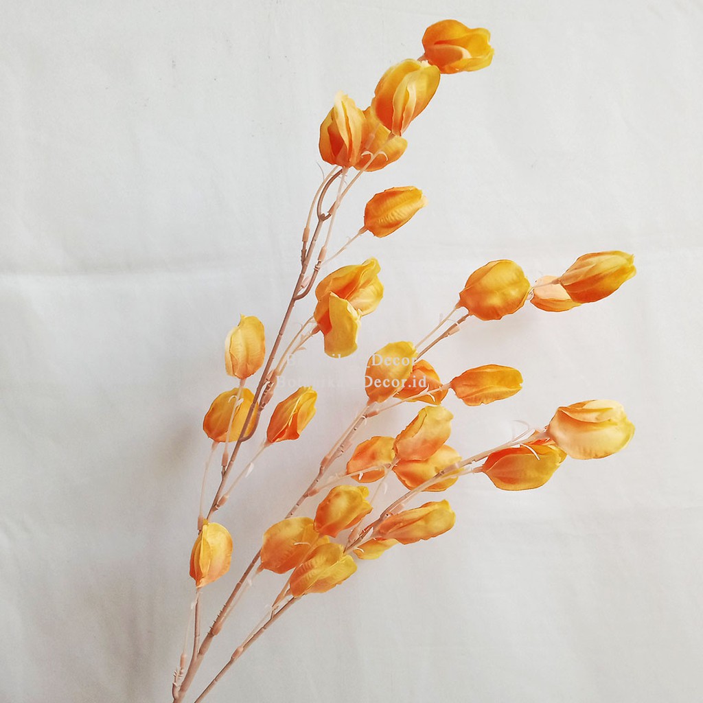 Artificial Flower Lantern Bunga Tangkai Cabang Plastik Palsu Hias Dekorasi Rumah Pesta Kantor-ORANGE