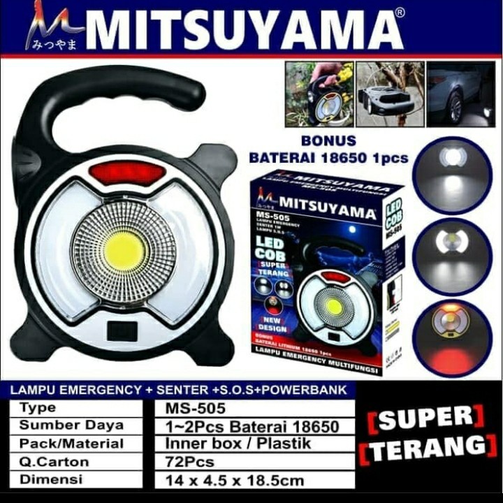 lampu emergency led COB + senter 1W + lampu s.o.s mitsuyama ms-505