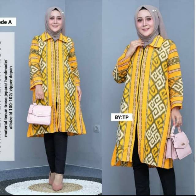 Kardigan tenun motif toraja yelow D11 + free masker tenun