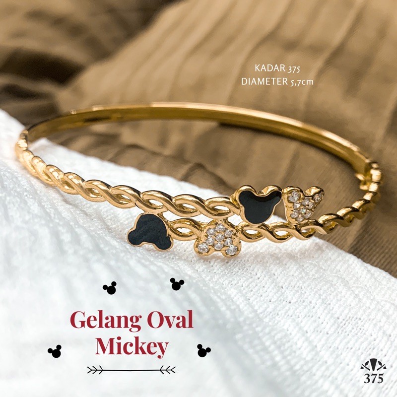Gelang oval motif mickey mouse disney kombinasi cat dan batu spiral
