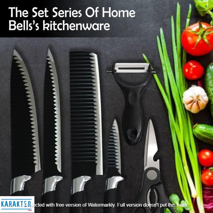 Knife Set 6 pcs / Pisau Dapur Set / Set Pisau Stainless Steel Black J6 Premium