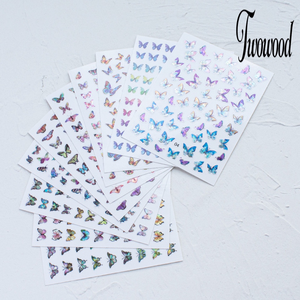 Twowood Stiker Kuku Motif Kupu-Kupu Tahan Air Untuk Nail Art