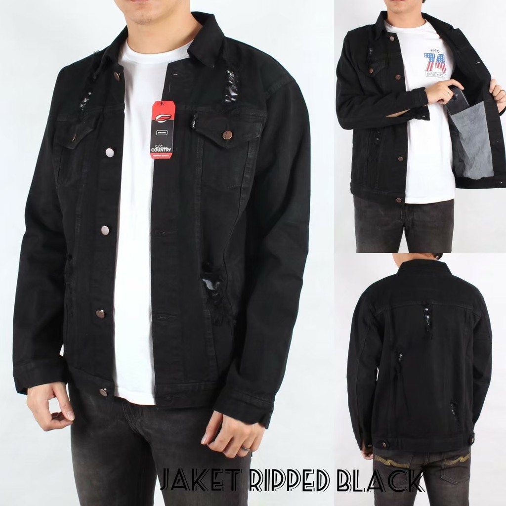 Jaket Levis Pria Wanita Jaket Levis Denim Hitam Sobek Pria Wanita