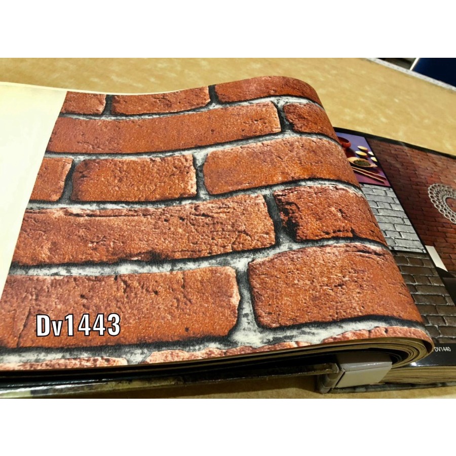 WALLPAPER DINDING MOTIF BATU BATA MERAH COKLAT ABU 3D ROCK